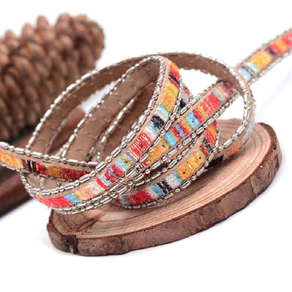 Decorative Faux Leather Strap with ETHNO Design and Edging,  8x2 mm - 1.40 meters