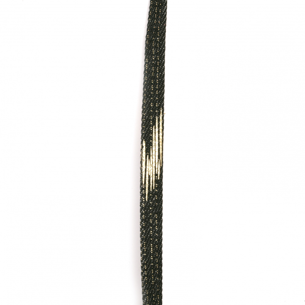 Denim textile ribbon 10x2 mm black with gold -1 meters