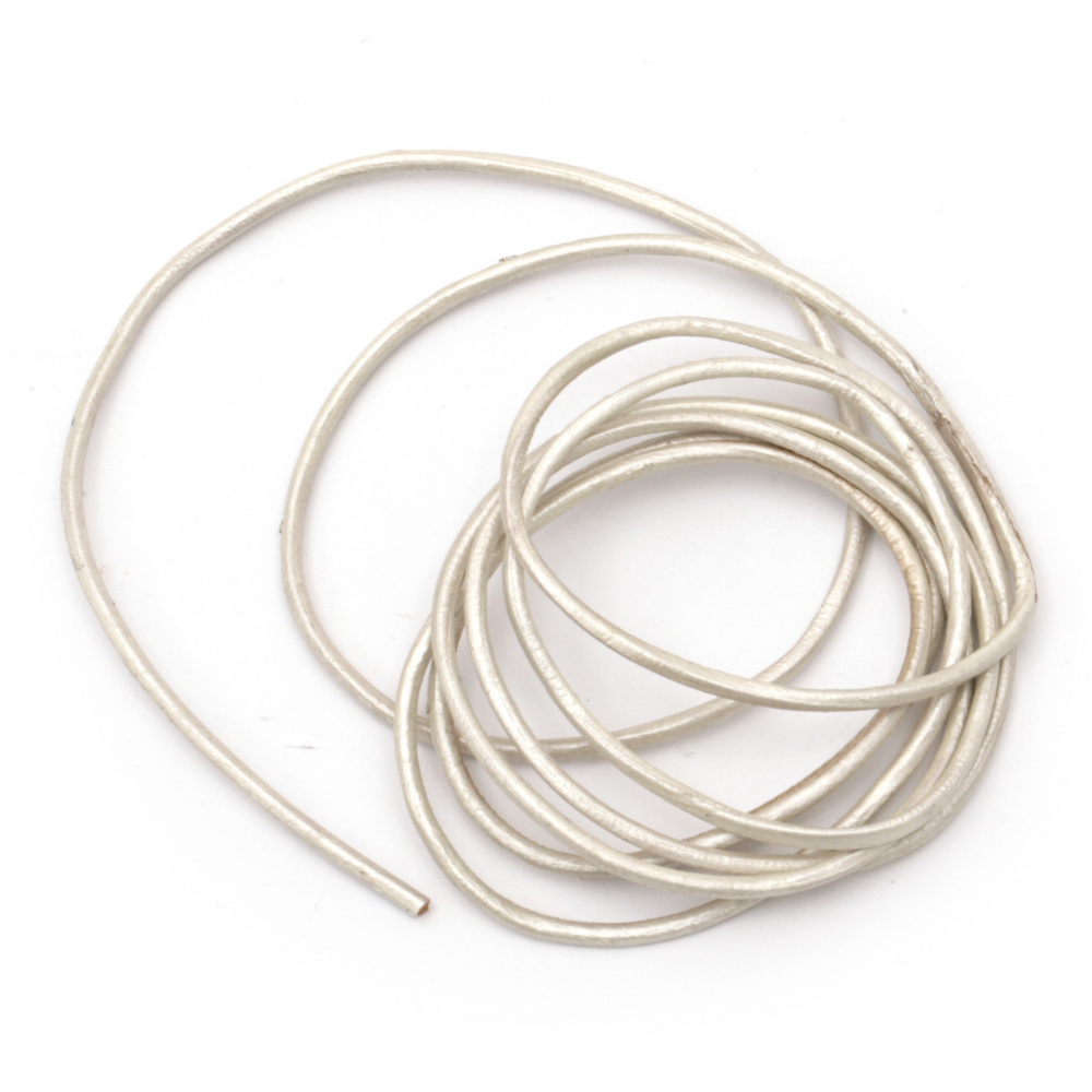 Natural leather cord1.5 mm pearl color white - 1 meter
