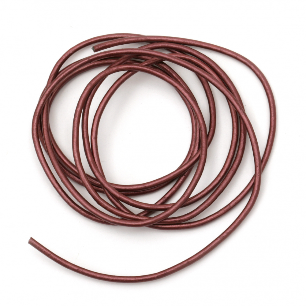 Natural leather cord1.5 mm pearl burgundy color - 1 meter