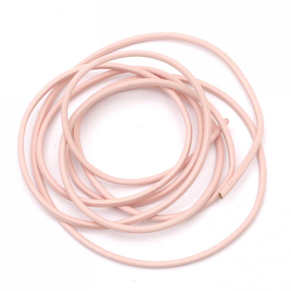 Natural leather cord2 mm pink light - 1 meter