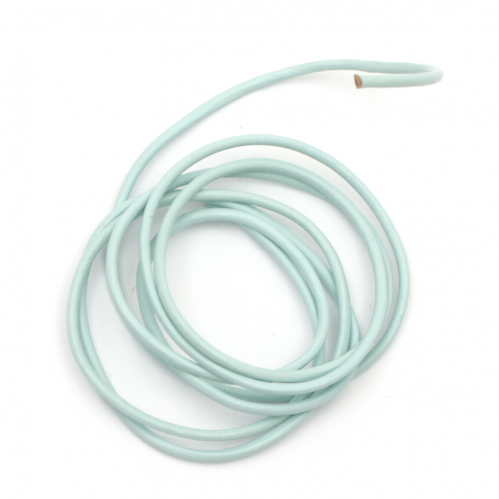 Natural leather cord2 mm blue light - 1 meter