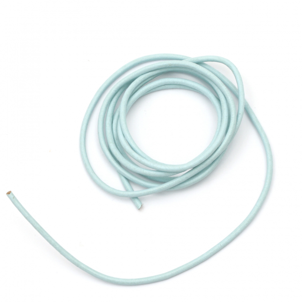Natural leather cord2 mm blue sky - 1 meter