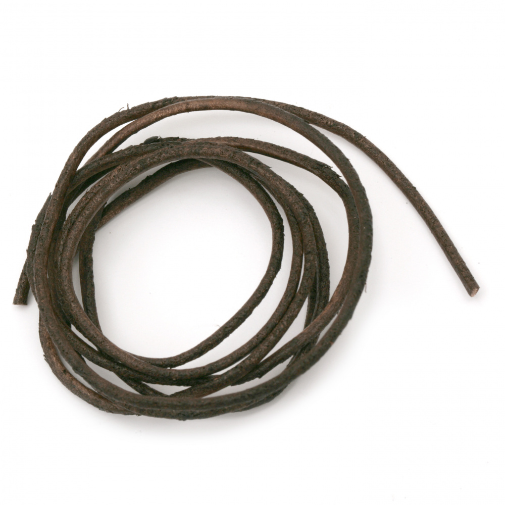 Natural leather cord 2 mm melange color brown - 1 meter