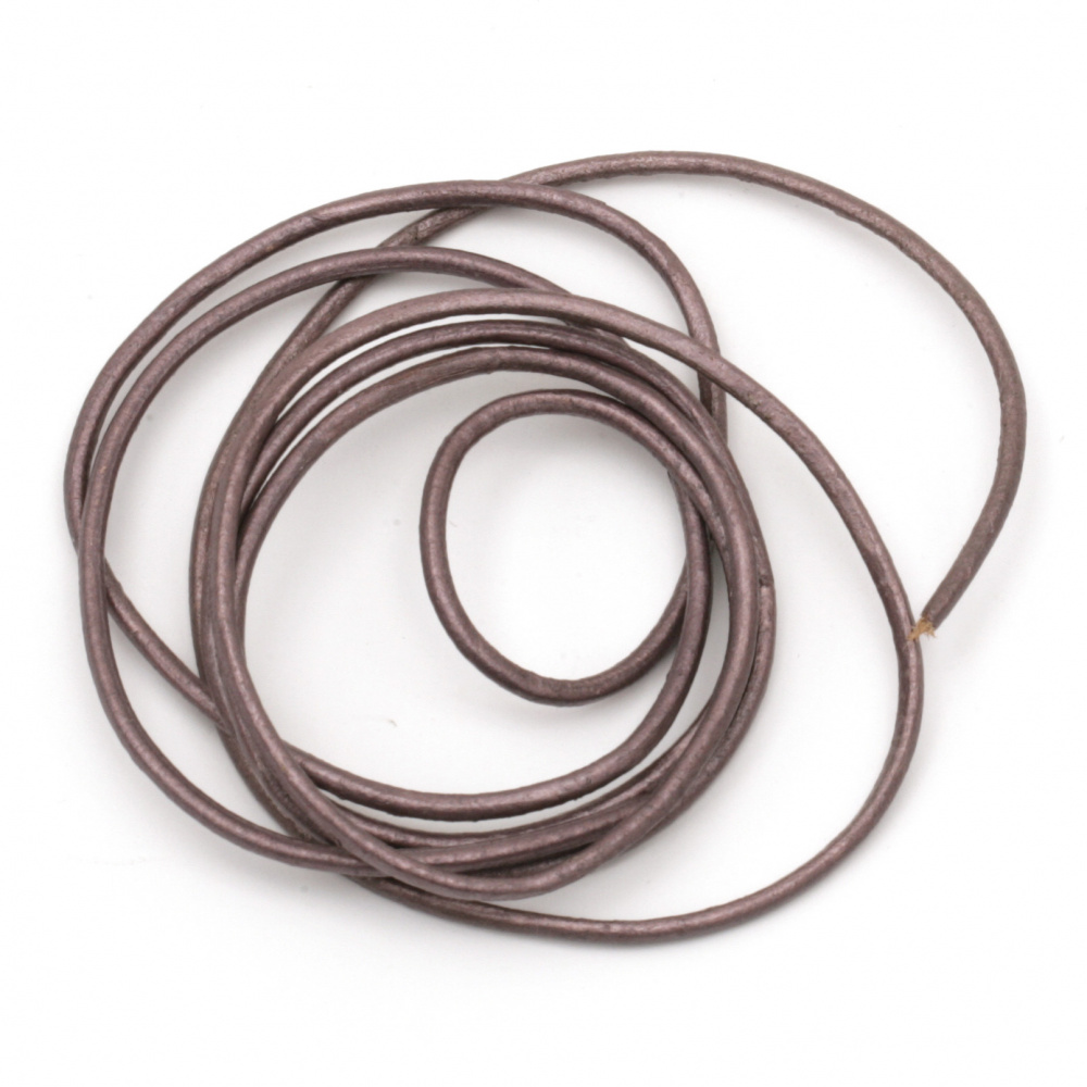 Natural leather cord 2 mm pearl color purple dark - 1 meter