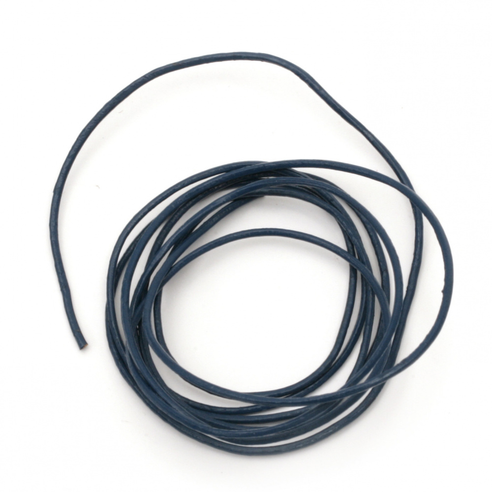 Natural leather cord 1 mm blue - 1 meter