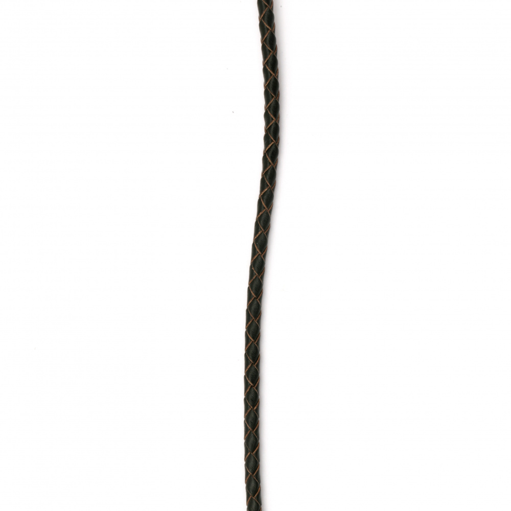 Panglică / decorativ / piele naturală 4 mm tricotat rotund culoare negru - 1 metru