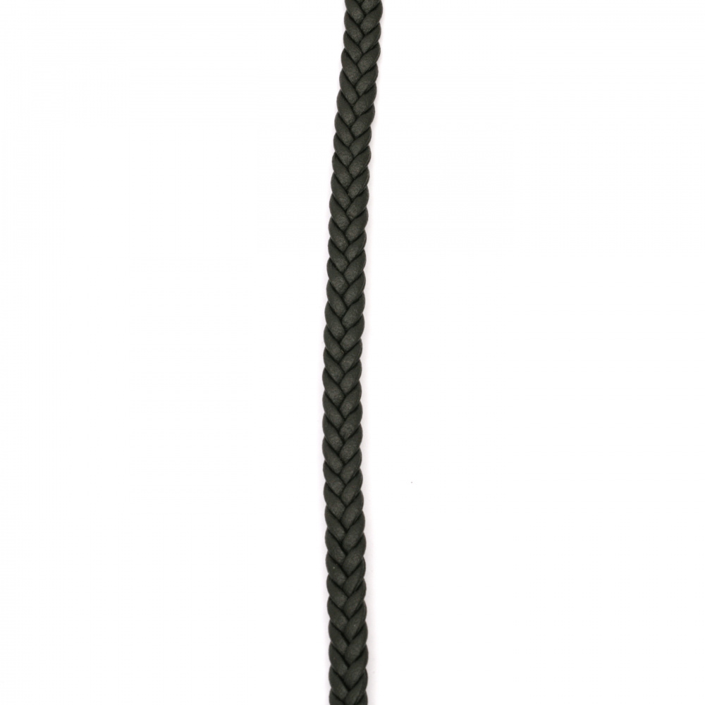 Шнур изкуствена кожа 7x3 мм плосък плитка цвят черен -1 метър