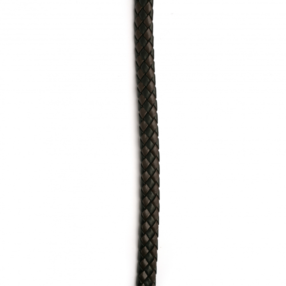 Шнур изкуствена кожа 9.5x5 мм плосък плетен цвят черен и кафяв -1 метър