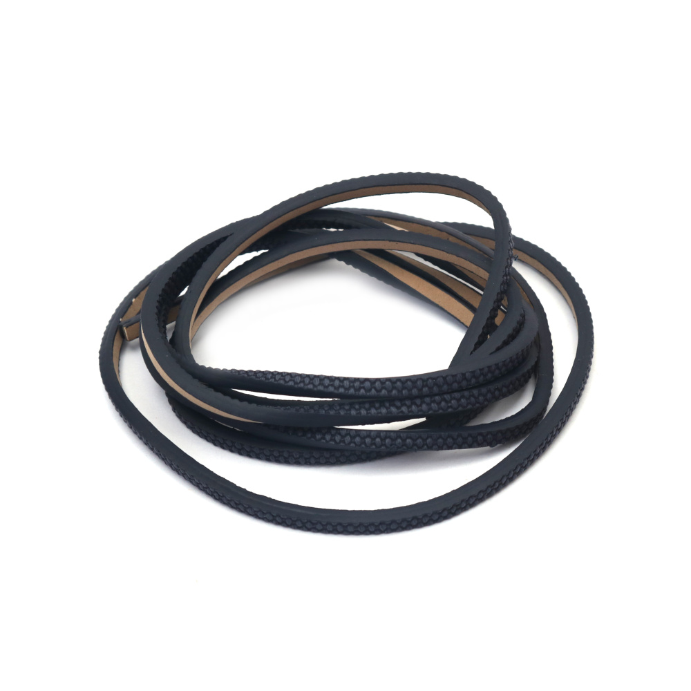 Faux Leather Cord 3x2 mm, Embossed Dark Blue - 1.20 meters