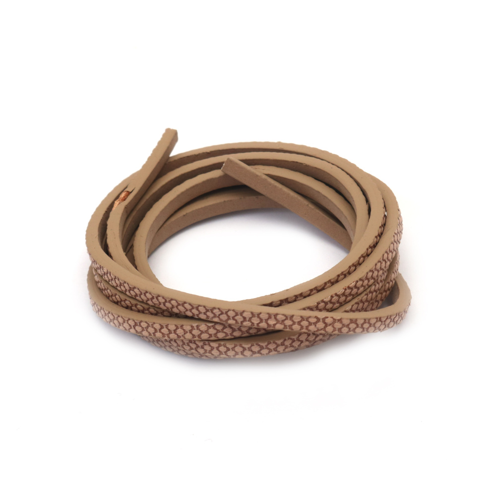 Faux Leather Cord 3x2 mm, Embossed Beige - 1.20 meters