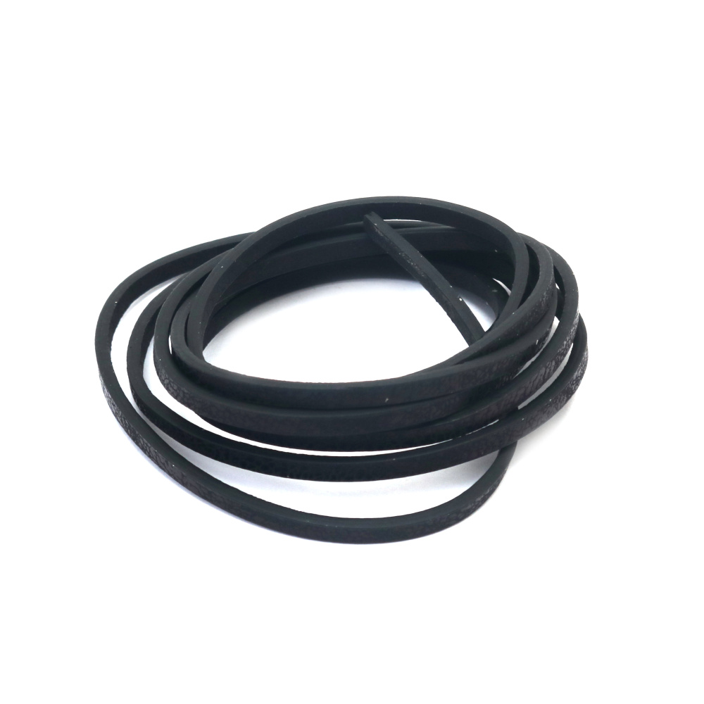 Faux Leather Cord 3x2 mm, Black with Coating - 1.20 meters