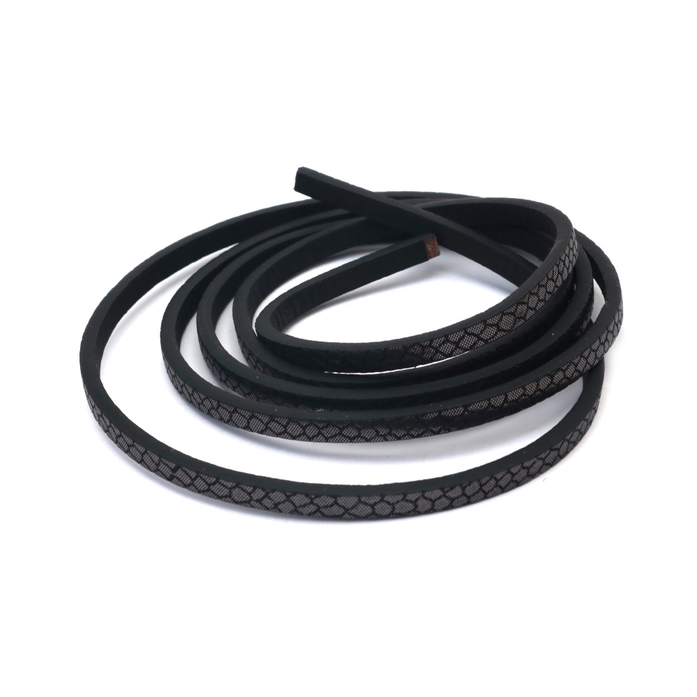 Eco Leather Cord / 5x3 mm /  Imitation Snake Skin, Black Color with Coating - 1.20 meters