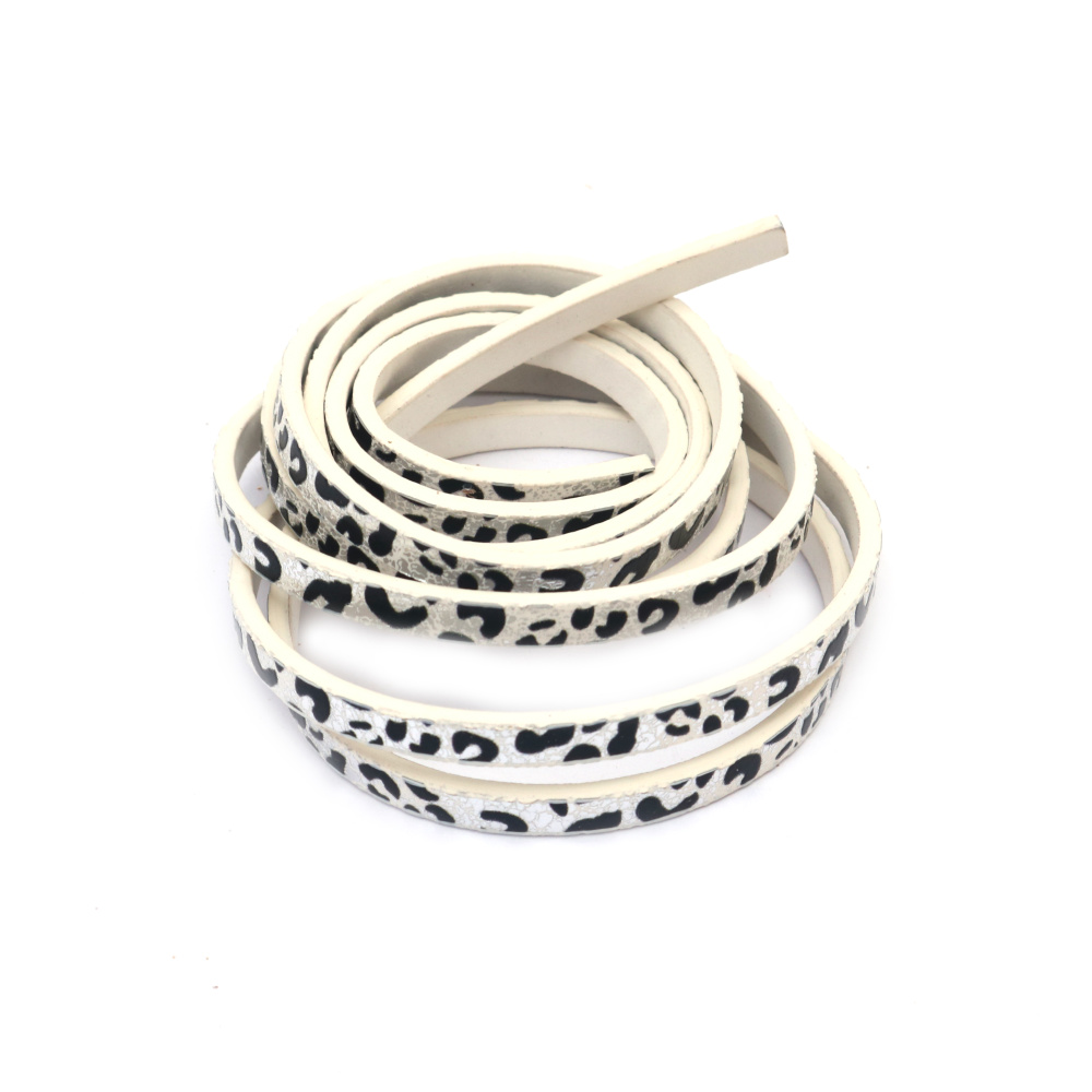 Faux Leather Cord / 5x3 mm / Silver Color with Leopard Print -  1.20 meters