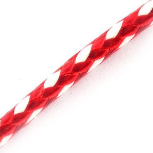 Red and White Polyester Cord (Thread), Korea, 1.5 mm - 10 meters