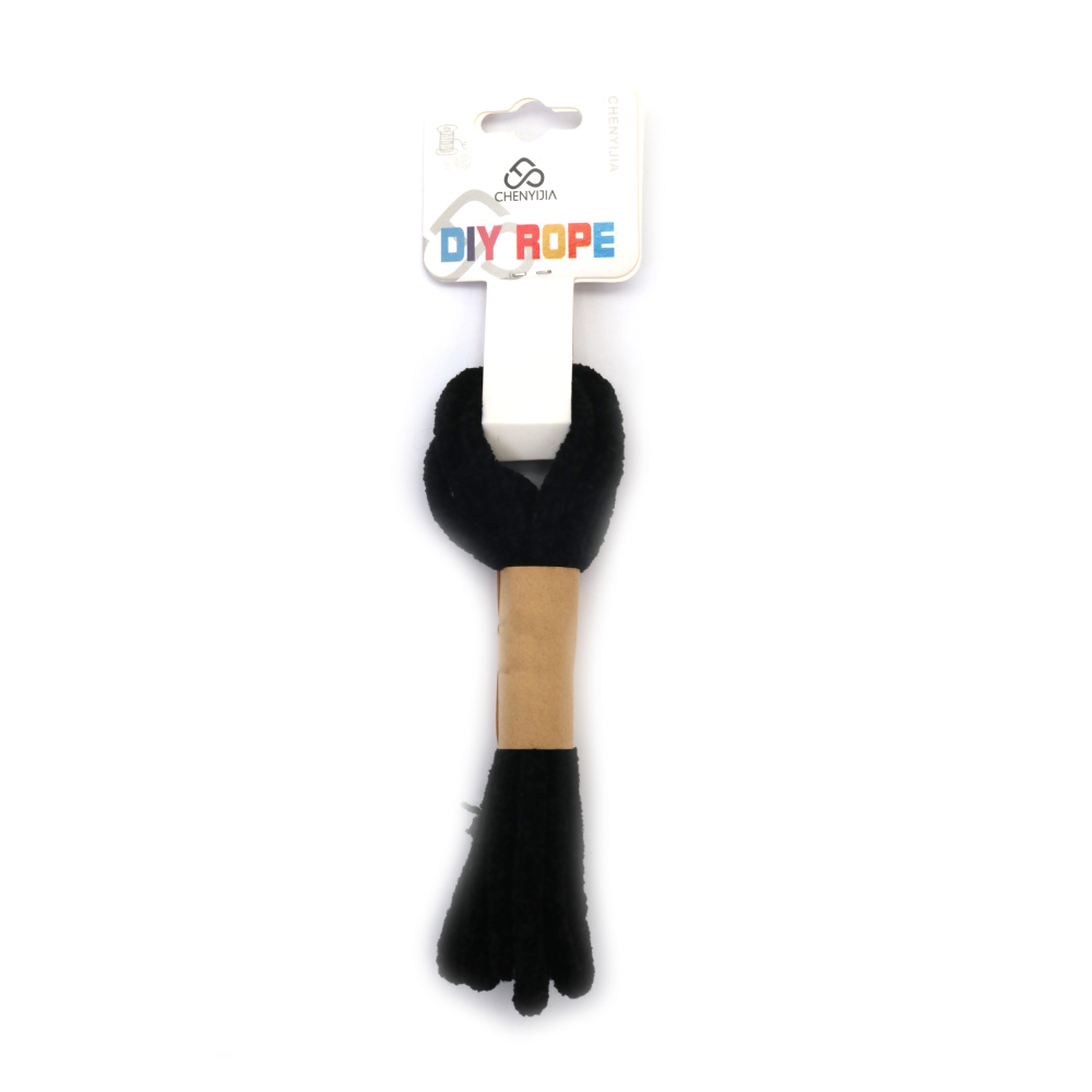 Black Polyester Chenille Cord 5 mm – Soft, Velvety & Decorative Craft Yarn, ~1.8 m Roll