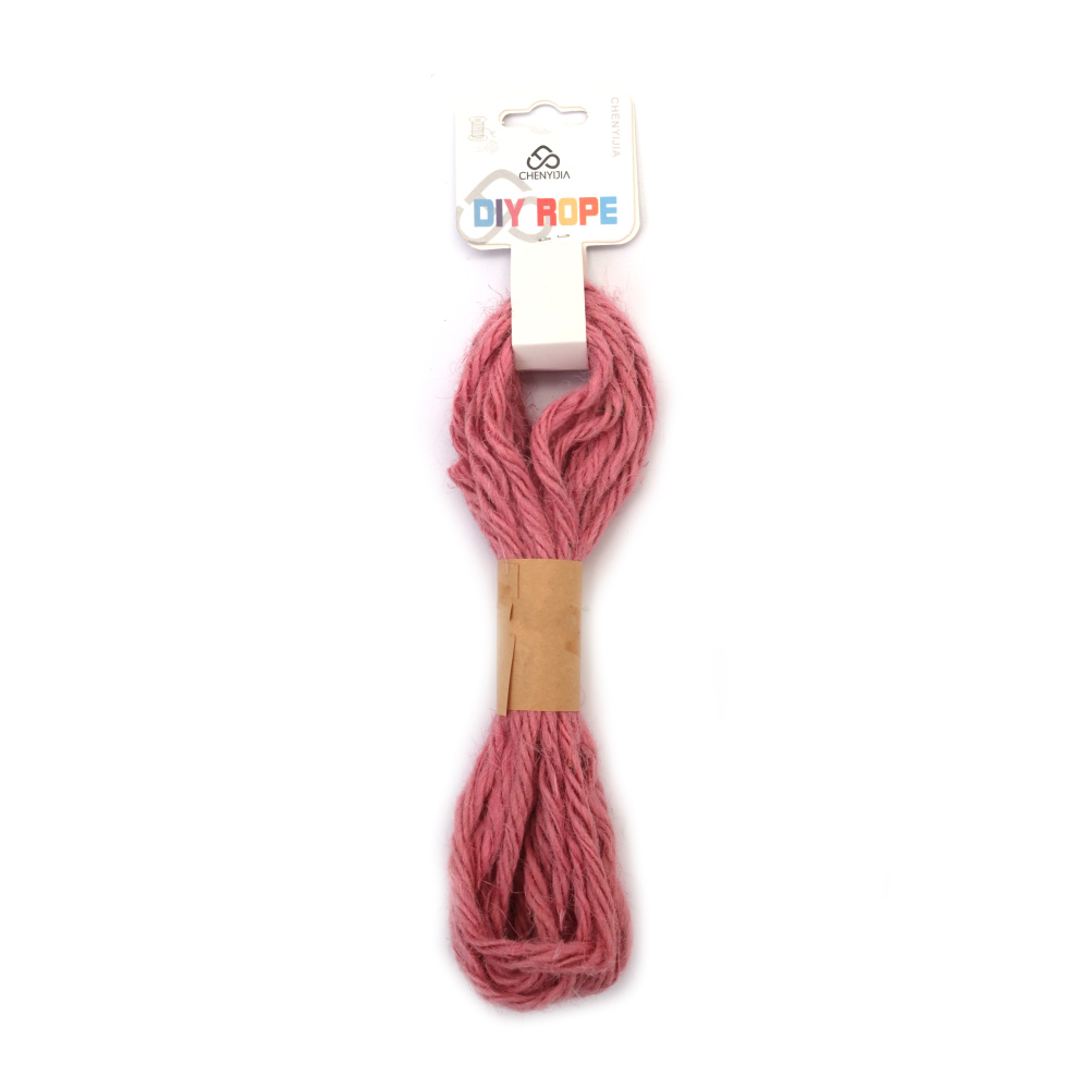 Sfoară din cânepă roz 3 mm – rezistentă, ecologică; șnur decorativ pentru craft & handmade, rolă ~5 m