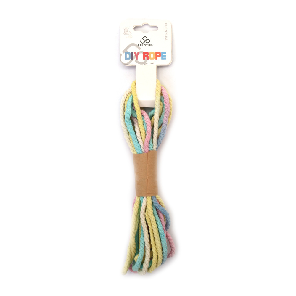 Șnur din bumbac cu degrade colorat galben, roz și albastru deschis, 3 mm ~5 m – Perfect pentru macramé, noduri și proiecte DIY creative