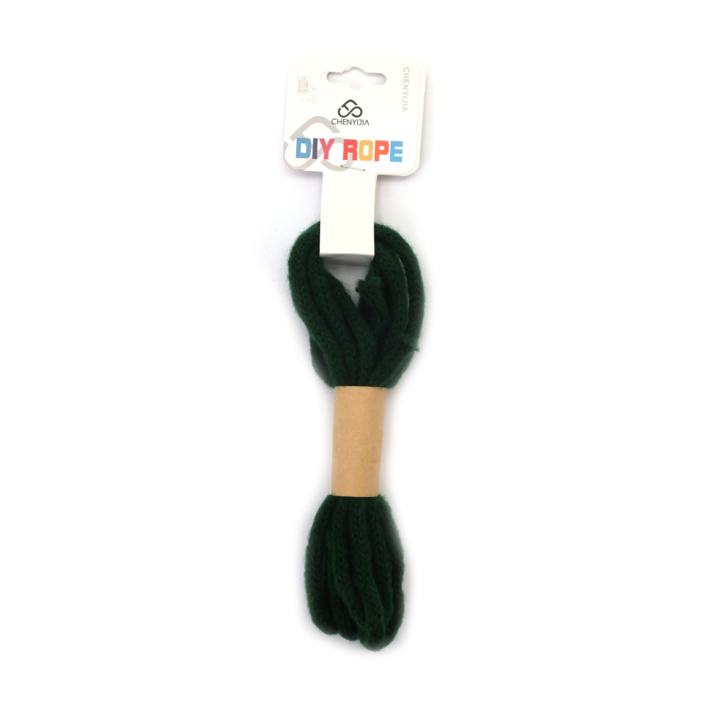 Șnur împletit din poliester stil mohair, verde închis, 5 mm, aprox. 2,7 m – ideal pentru tricotat, țesut și proiecte DIY handmade