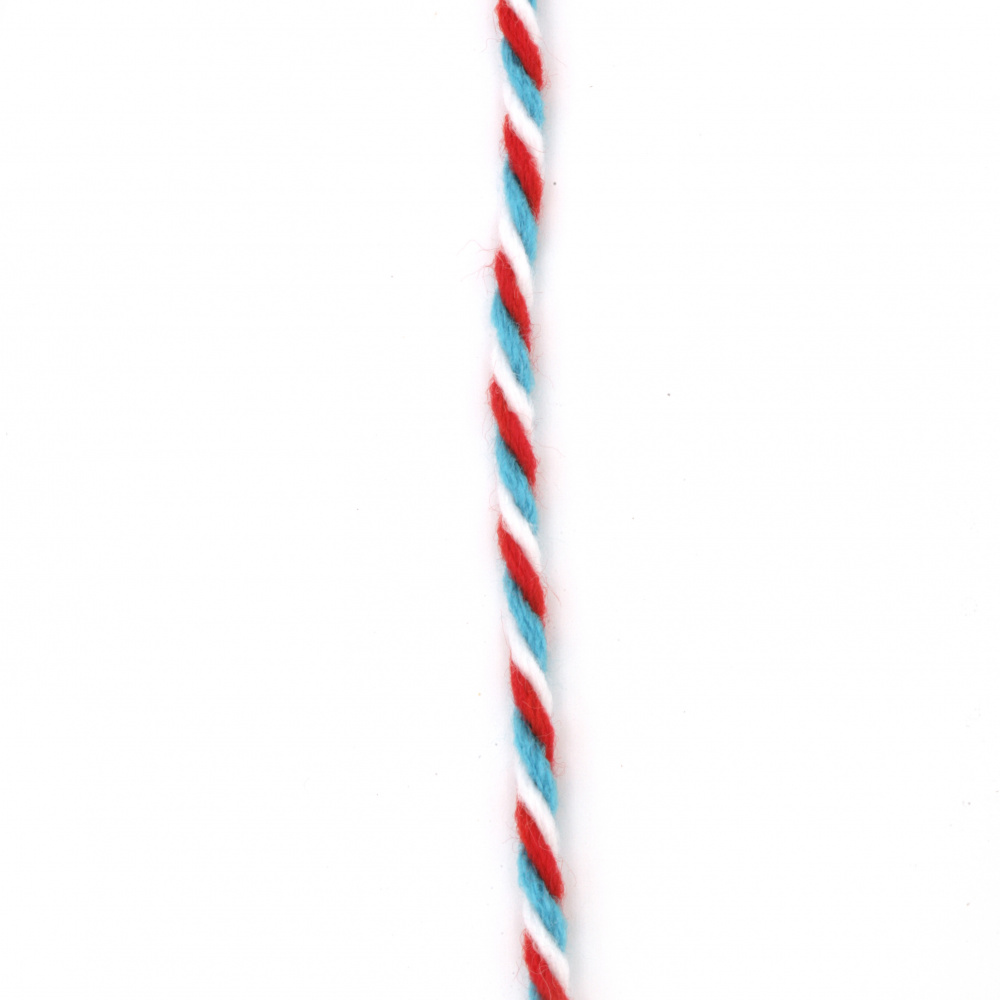 Snur răsucit 4 mm alb, albastru, roșu -30 metri
