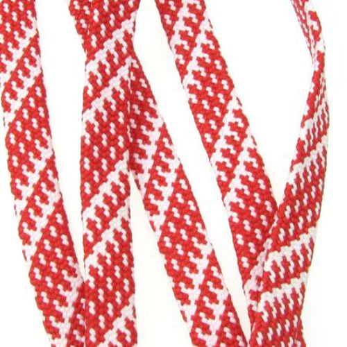 Red-White Flat Braided Rope K / 11 mm - 30 meters
