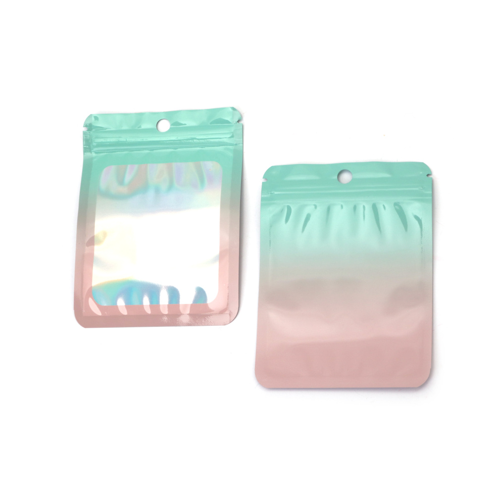Fresh Mint & Pink Rainbow Cellophane Zip Bags 9x12 cm with Window & Silver Back – Elegant, Shiny & Trendy Packaging, Set of 100