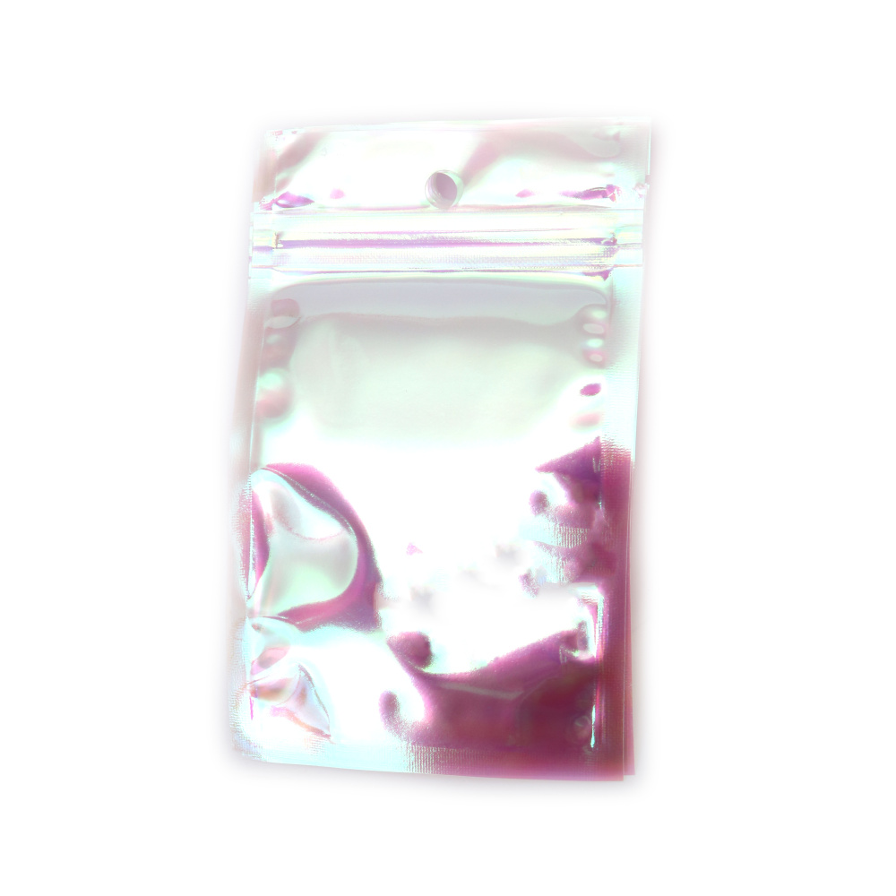 Pungi zip din celofan transparent irizat curcubeu 10x18 cm – ambalaj lucios, durabil și atrăgător pentru handmade, set de 100 bucăți