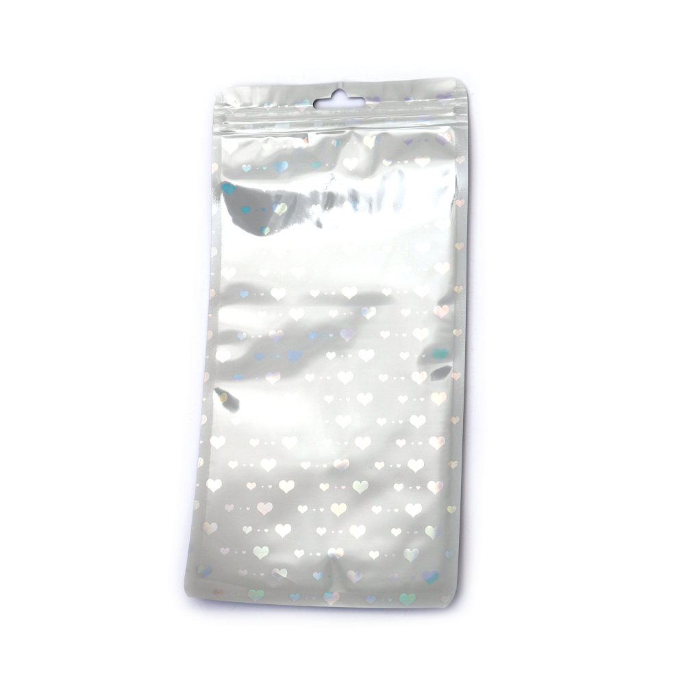 Pungi resigilabile din celofan alb 12x24 cm, cu inimioare curcubeu – ambalaj drăguț, elegant și atrăgător, set de 50