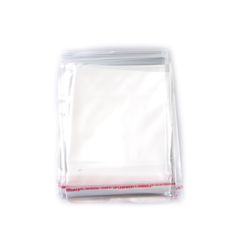 Pungi din celofan transparente 10x10+3 cm cu clapetă autoadezivă, grosime 30 microni, pachet de 200 bucăți