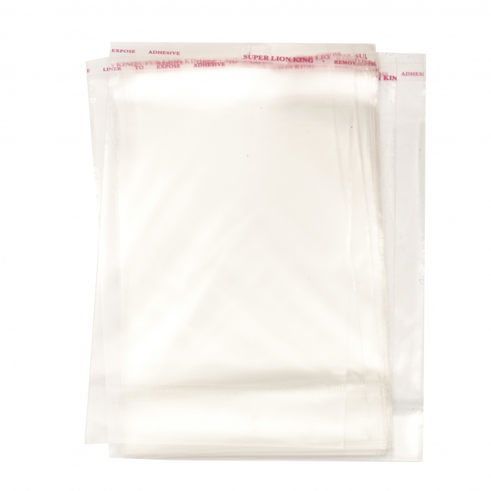 Cellophane Bag, 22/30+3 cm, with Adhesive Flap, Stand-up Pouch, 30 microns - 200 pieces