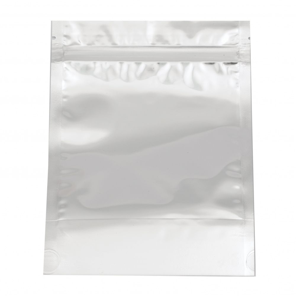 Cellophane bag with bottom 6 cm 14 / 19.7 cm internal size 12.5 / 16/6 cm with zipper (channel) and aluminum back -10 pieces