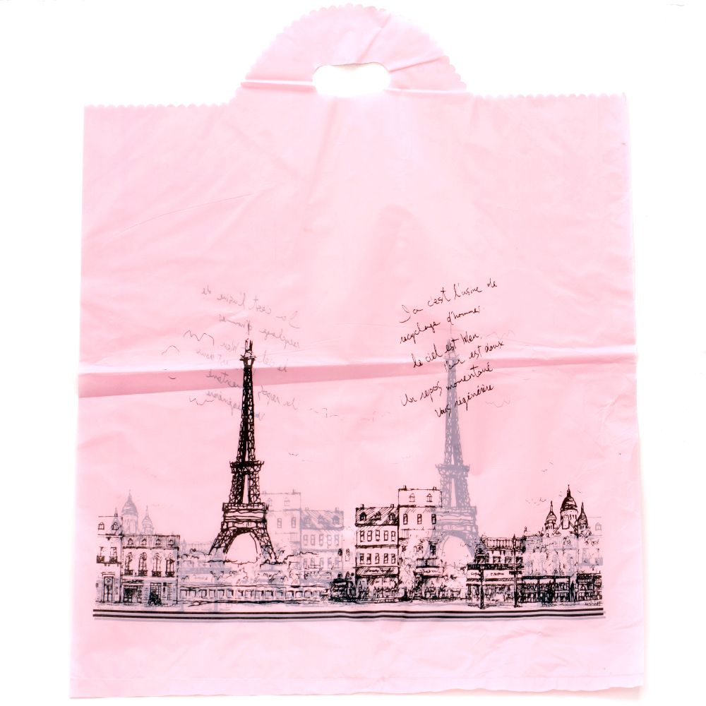 Polyethylene Disigner Gift Bag 53x45 cm pink Paris
