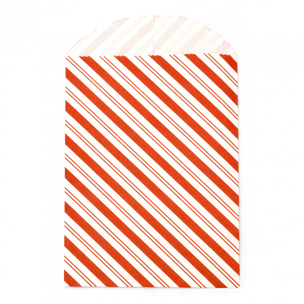 Paper gift bag 12x16 cm with a cover 3 cm striped red -10 pieces