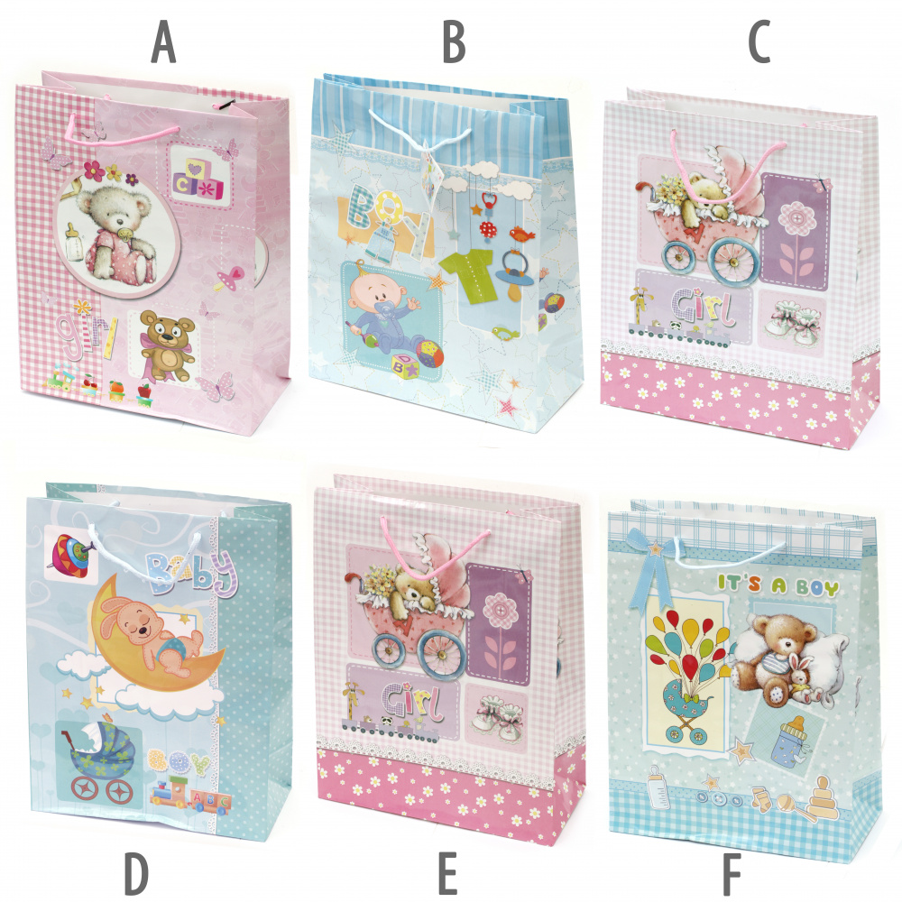 Baby Paper Gift Bag 26x31 cm Mixed 