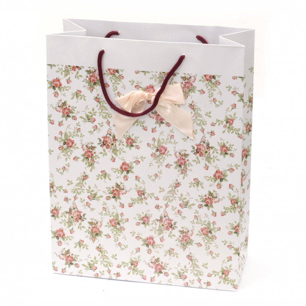Торбичка подаръчна от картон 26.6x35x11.4 см цветя