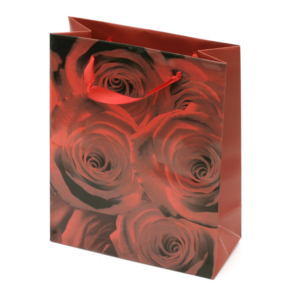 Торбичка подаръчна от картон 19.6x24.5x8.8 см с рози