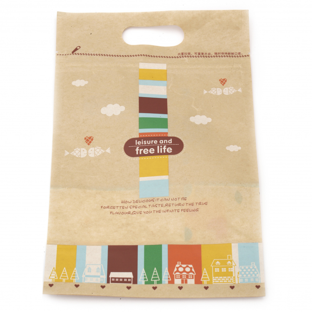 Paper kraft bag with bottom and window with top seal with zipper (channel) 27.5x17 cm