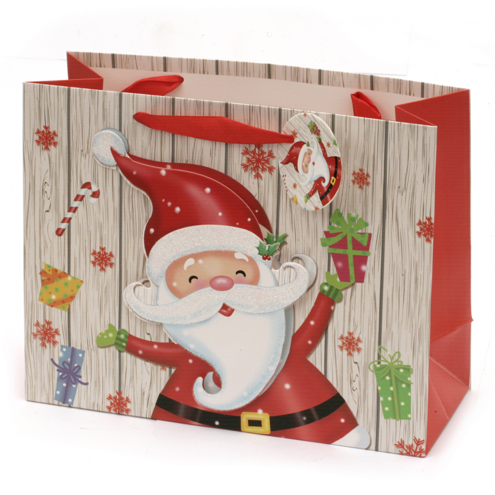 Торбичка подаръчна от картон 17x24x8 см Коледа АСОРТЕ 3D