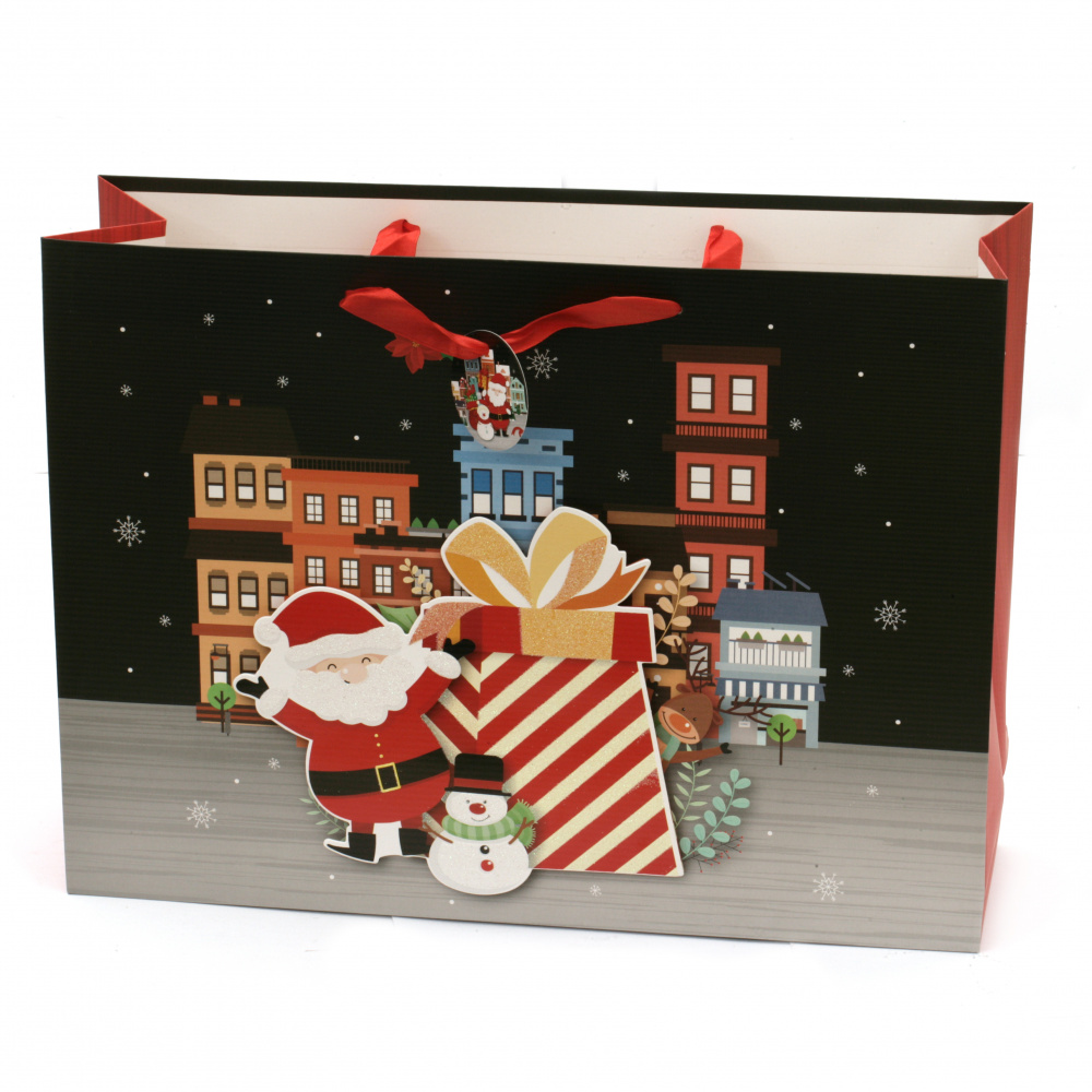 Торбичка подаръчна от картон 30x41x11 см Коледа АСОРТЕ 3D