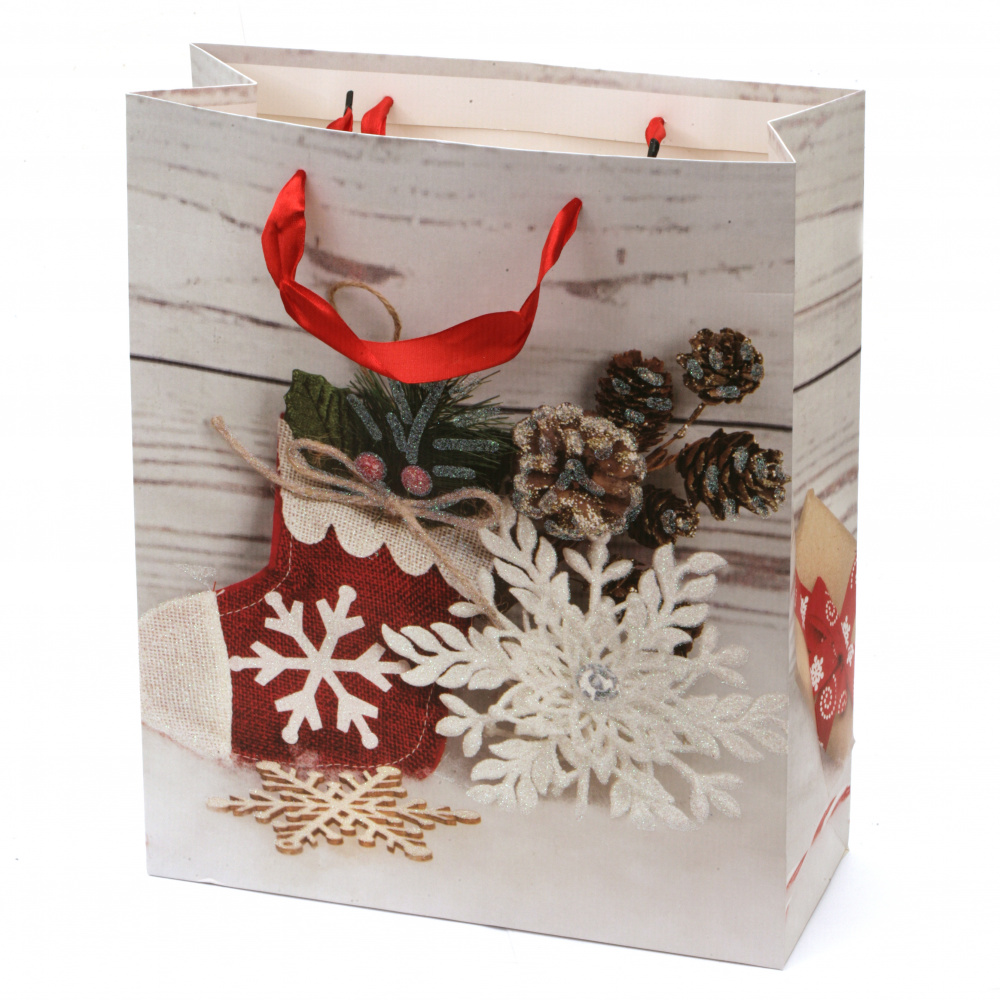 Торбичка подаръчна от картон 26x32x10 см Коледа АСОРТЕ 3D