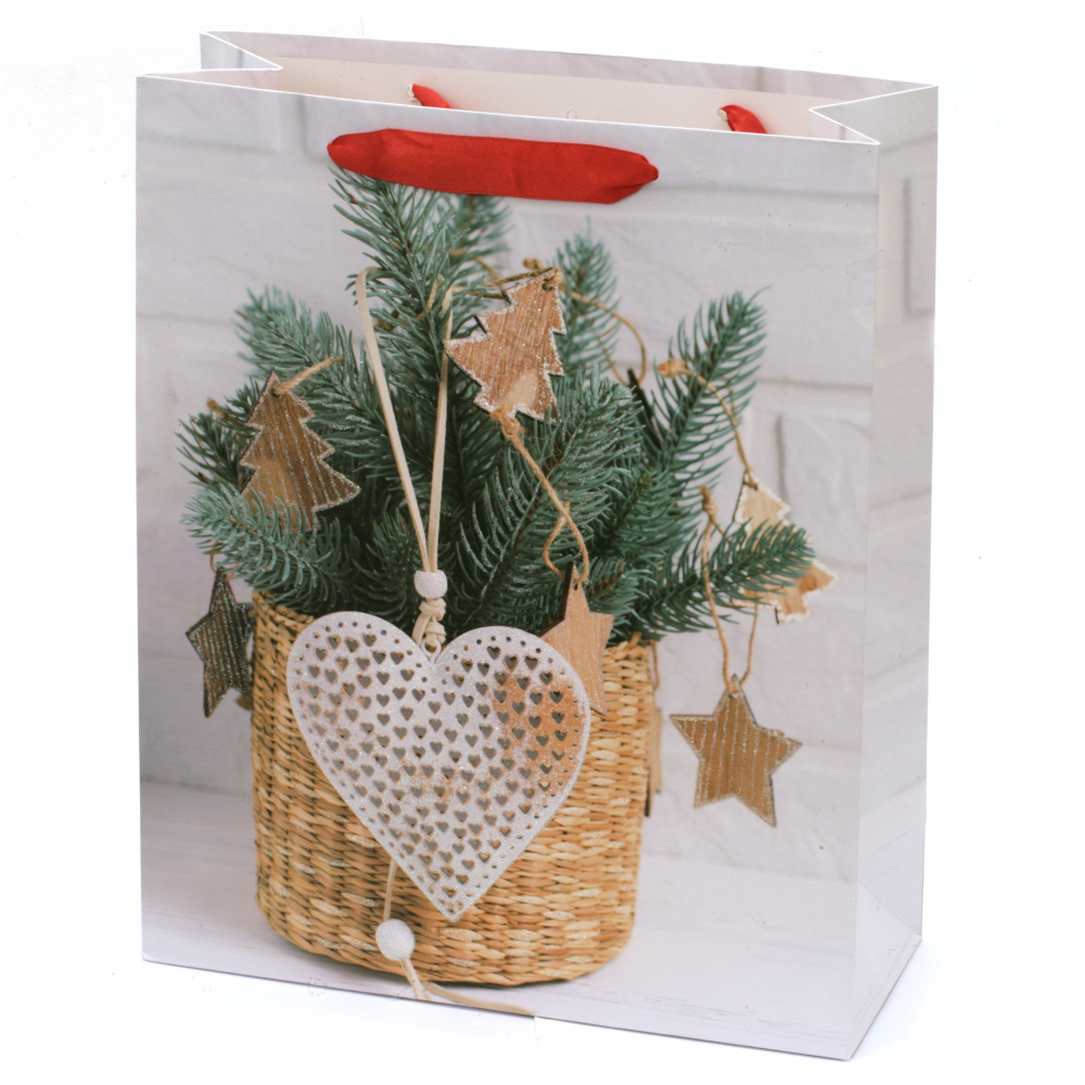 Торбичка подаръчна от картон 26x32x10 см Коледа АСОРТЕ 3D