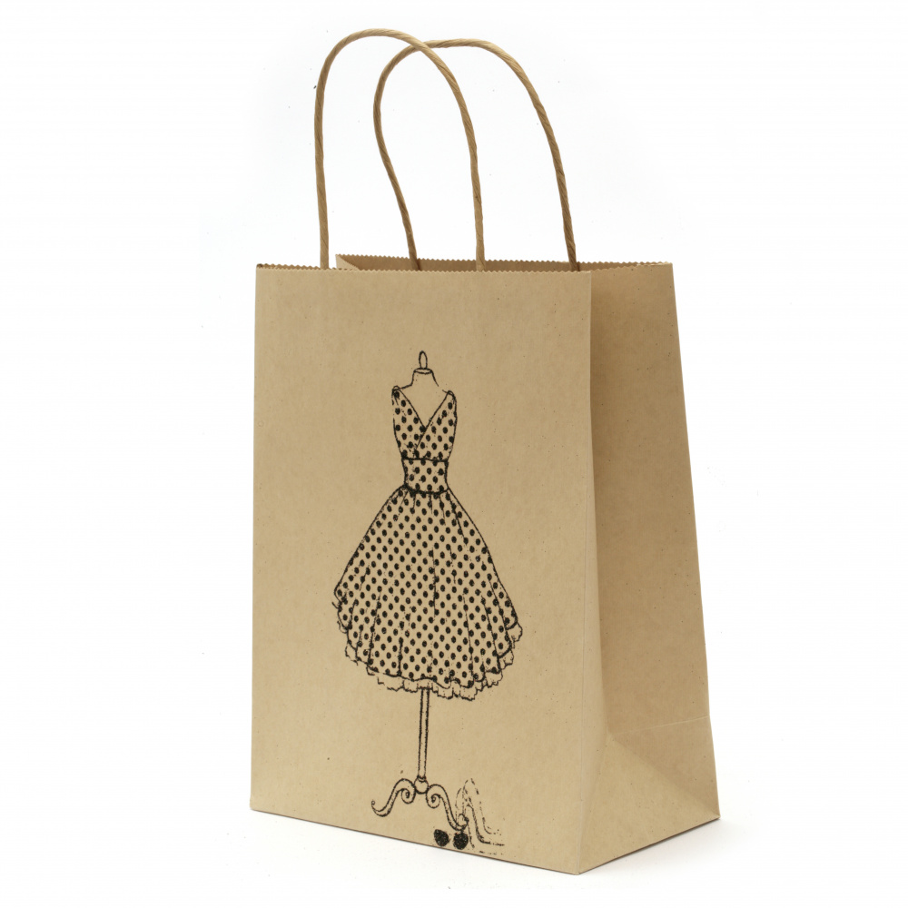 Gift Bag made of Craft Paper with Vintage Print / Dress, 25x20x10 cm 