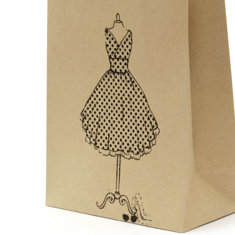 Торбичка подаръчна от крафт хартия 25x20x10 см с щампа рокля