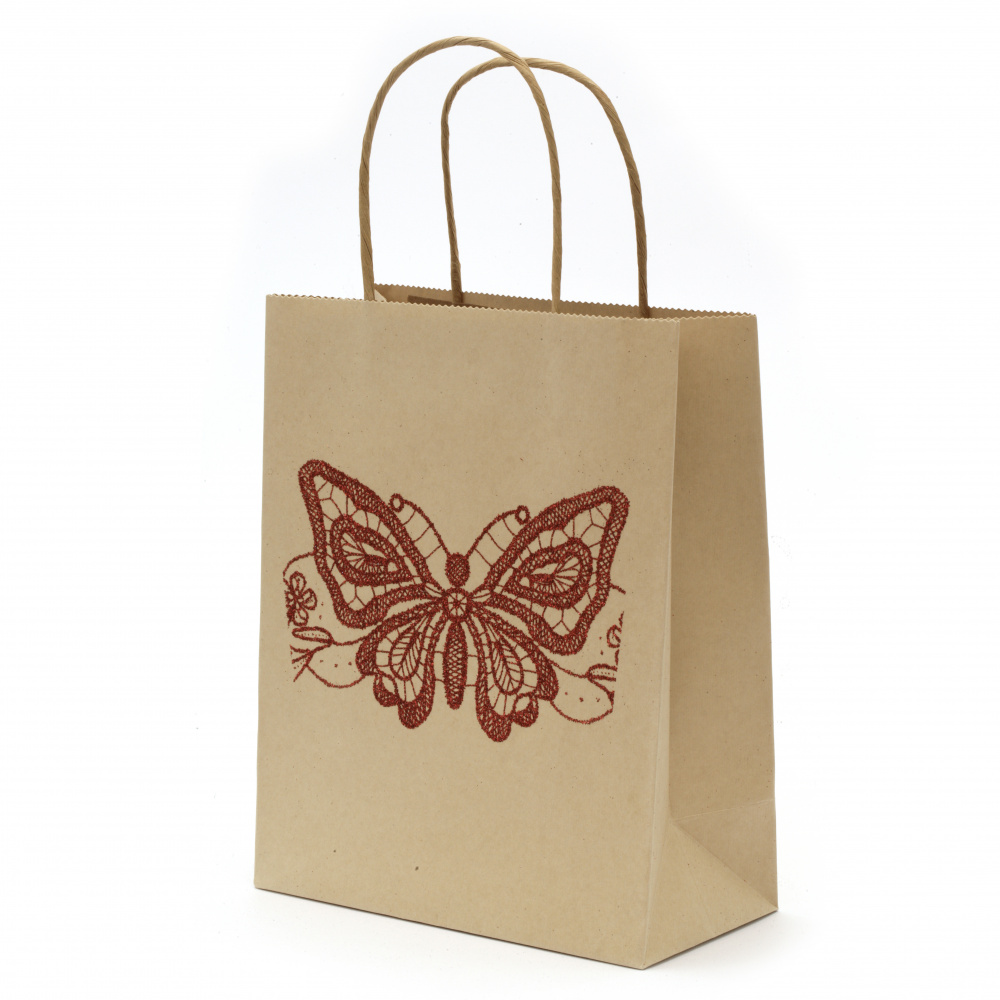 Gift Bag made of Craft Paper with Vintage Print / Butterfly, 25x20x10 cm 