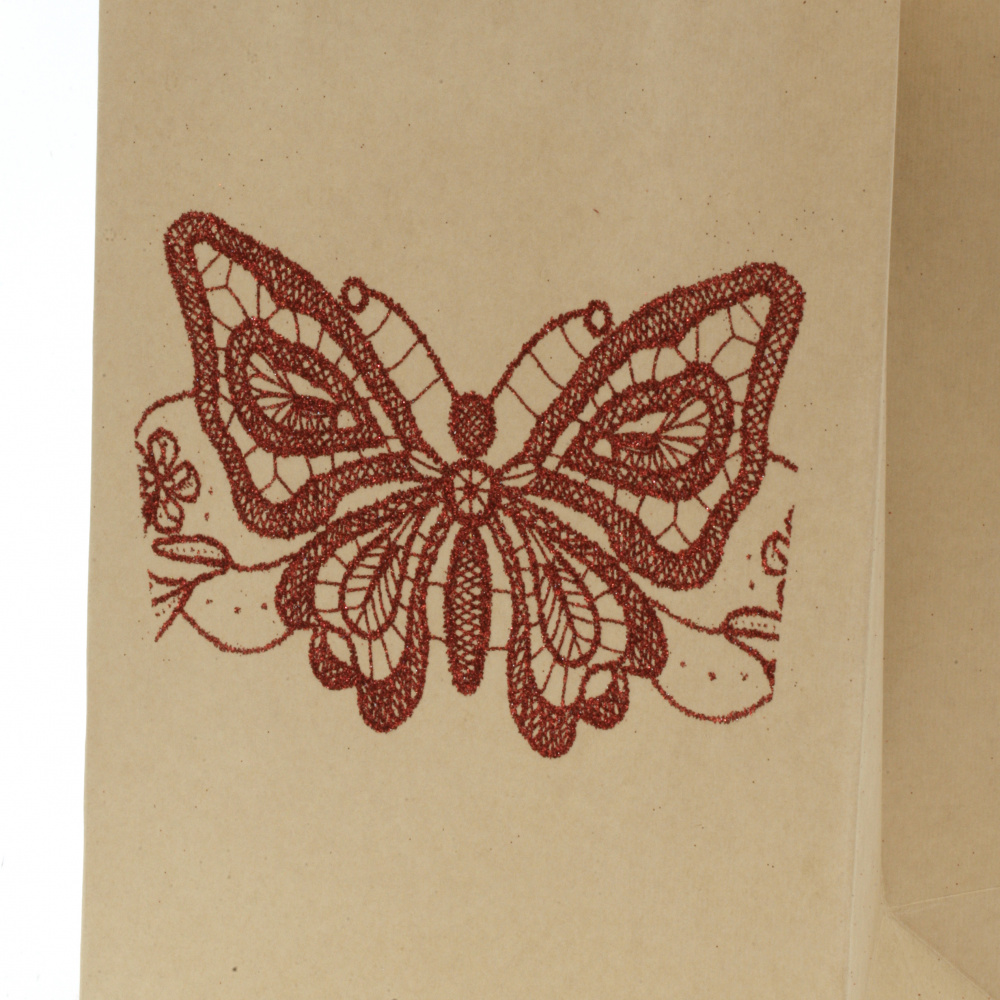 Gift Bag made of Craft Paper with Vintage Print / Butterfly, 25x20x10 cm 