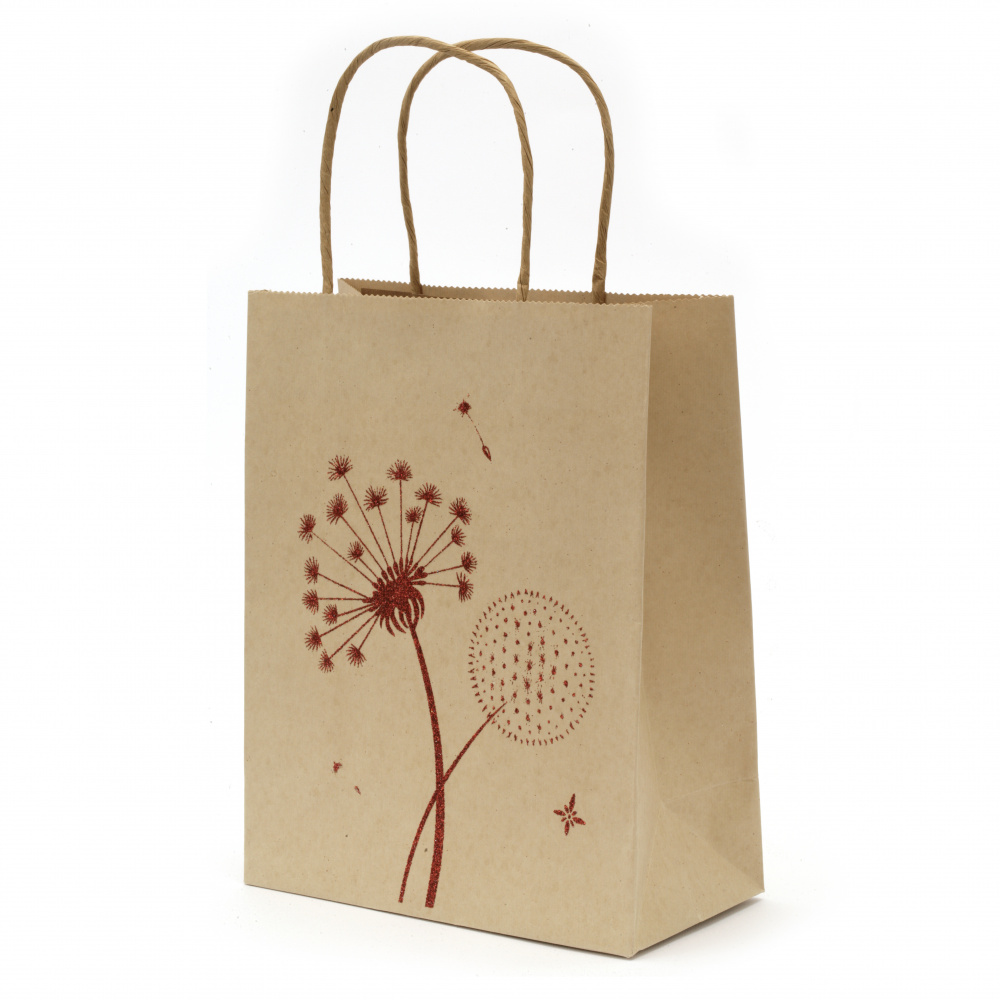 Gift Bag made of Craft Paper with Vintage Print / Dandelion, 25x20x10 cm 