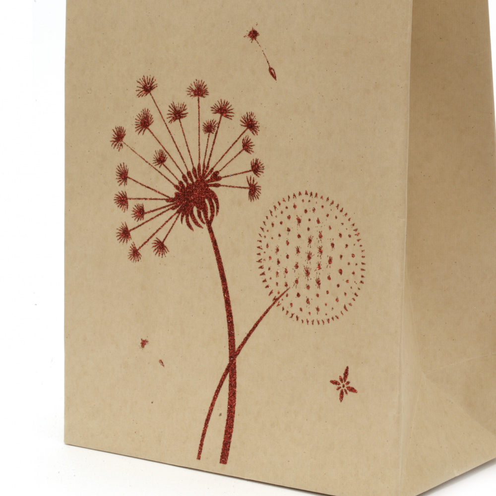 Gift Bag made of Craft Paper with Vintage Print / Dandelion, 25x20x10 cm 