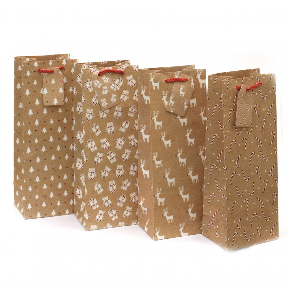 ASSORTED Gift Bag made of Craft Cardboard for Christmas Holidays, 12.5x34.5x10 cm 