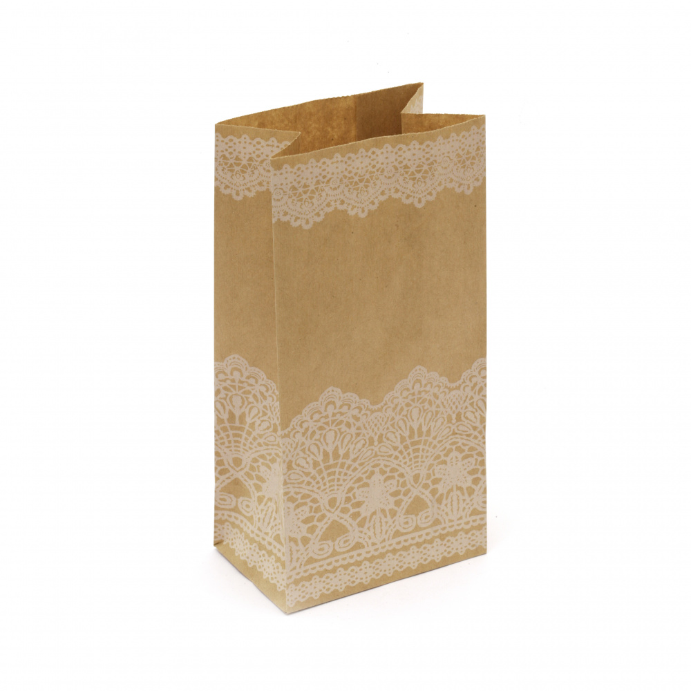 Gift Bag made of Kraft Paper with Lace Print,19x9x6 cm