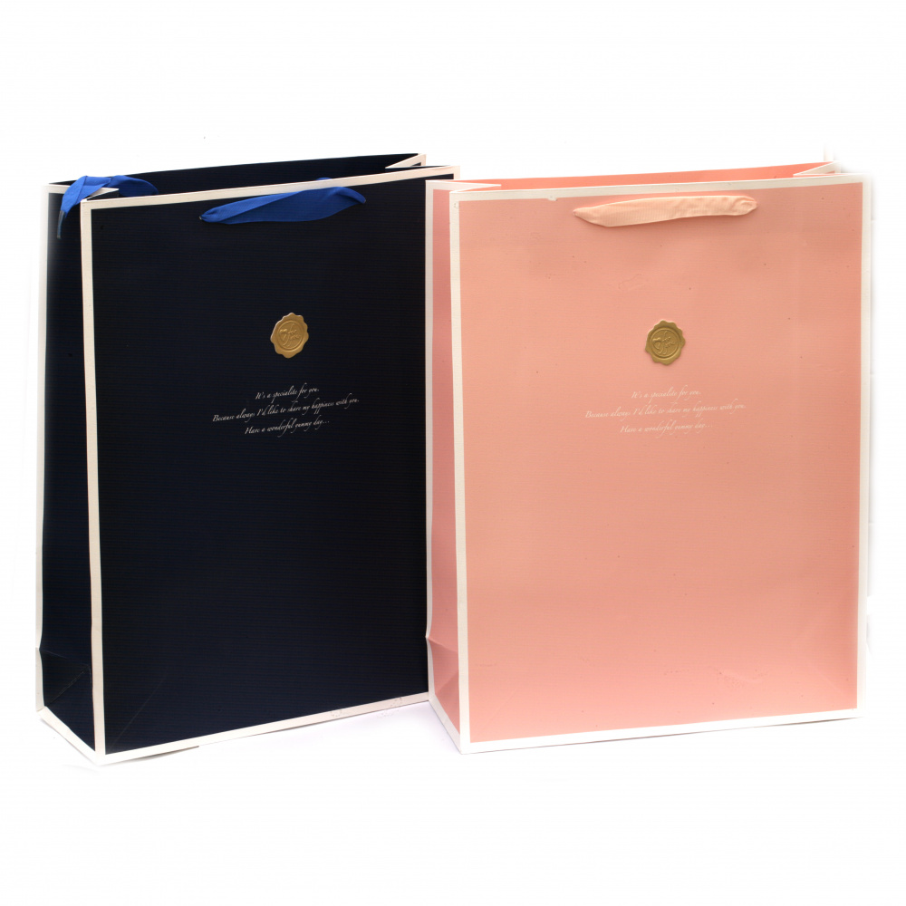 Luxury Cardboard Gift Bag with Stamp and Satin Ribbon, 18x23x10 cm, ASSORTED Colors